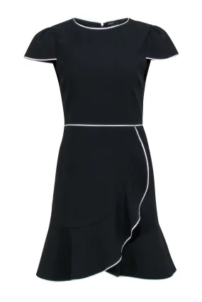 Alice & Olivia - Black "Kirby" Piped Ruffle Cap Sleeve Dress Sz 8