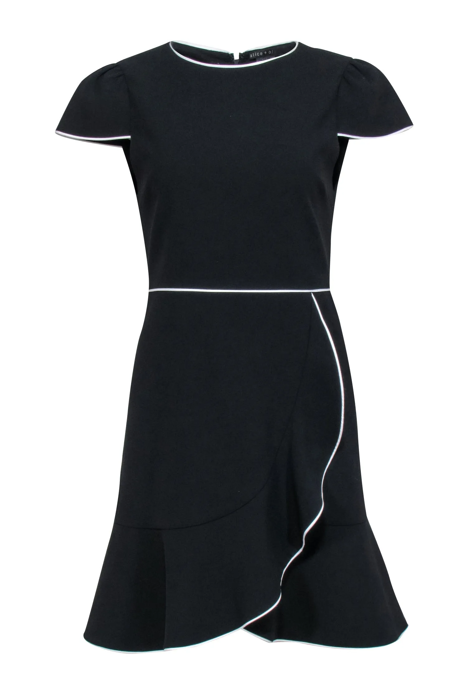 Alice & Olivia - Black "Kirby" Piped Ruffle Cap Sleeve Dress Sz 8