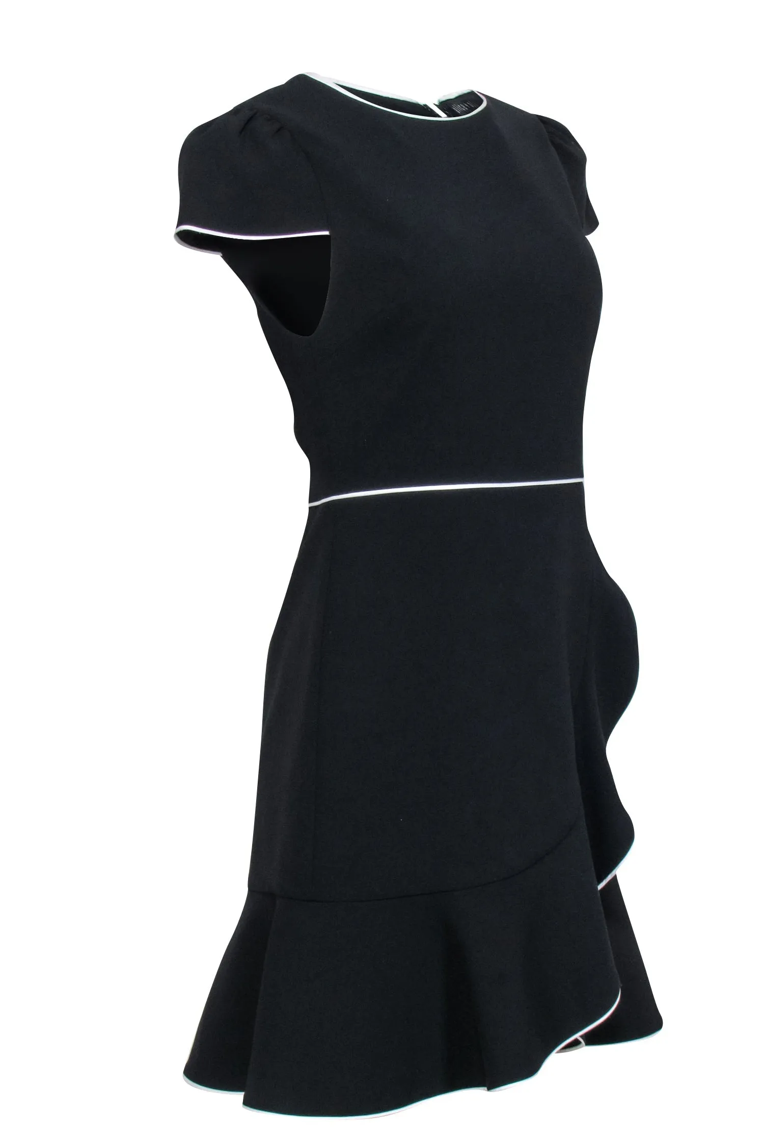 Alice & Olivia - Black "Kirby" Piped Ruffle Cap Sleeve Dress Sz 8
