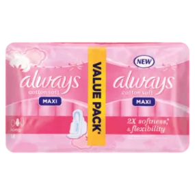 Always Maxi Cotton Soft Long Sanitary Pads Value Pack 18 Pack