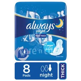 Always Night Maxi Thick 8 Pads With Wings