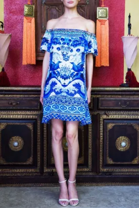 Blue Mini Off The Shoulder Cocktail Dress