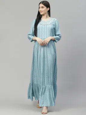 Blue Muslin Flared Gown