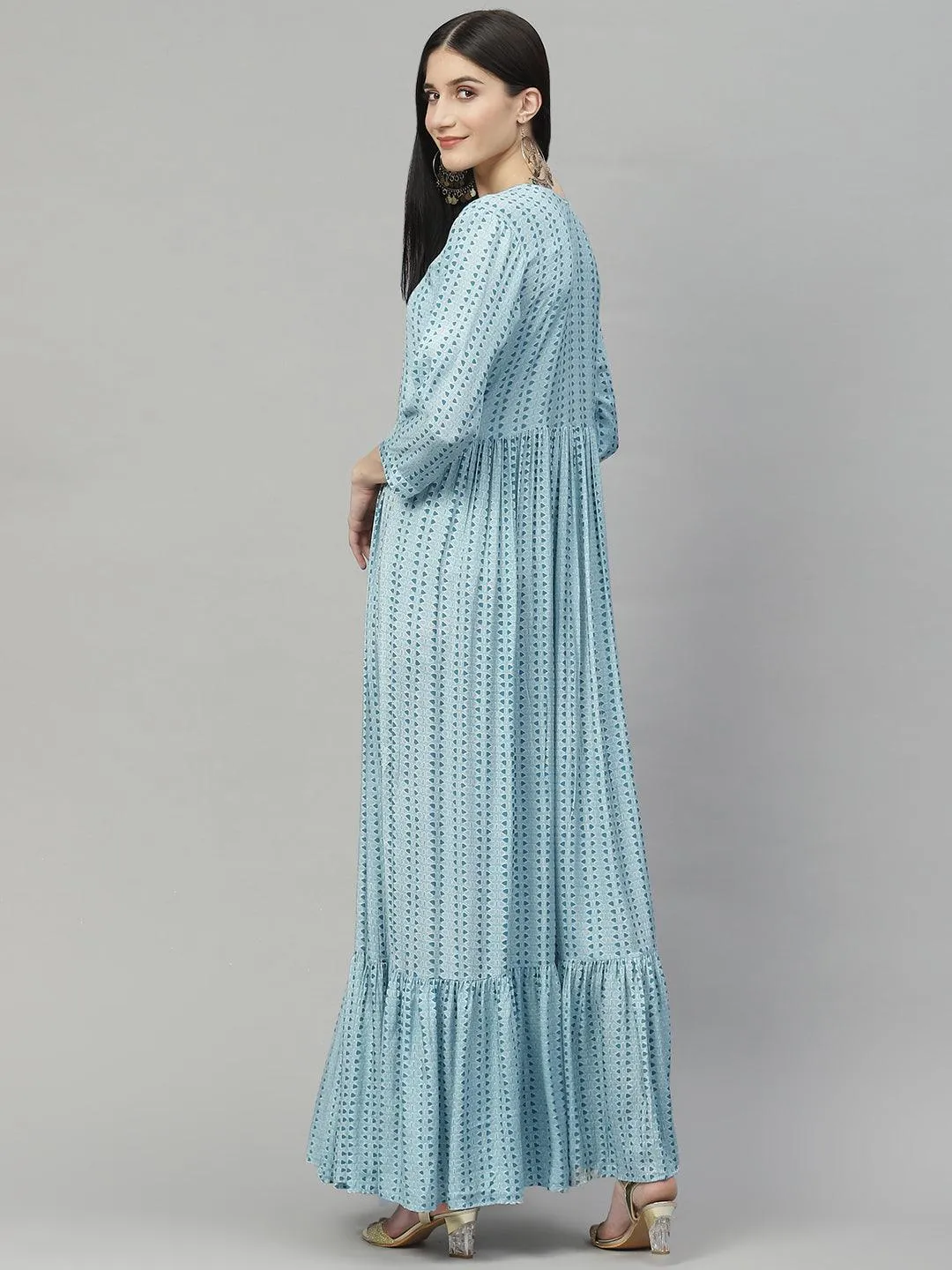 Blue Muslin Flared Gown