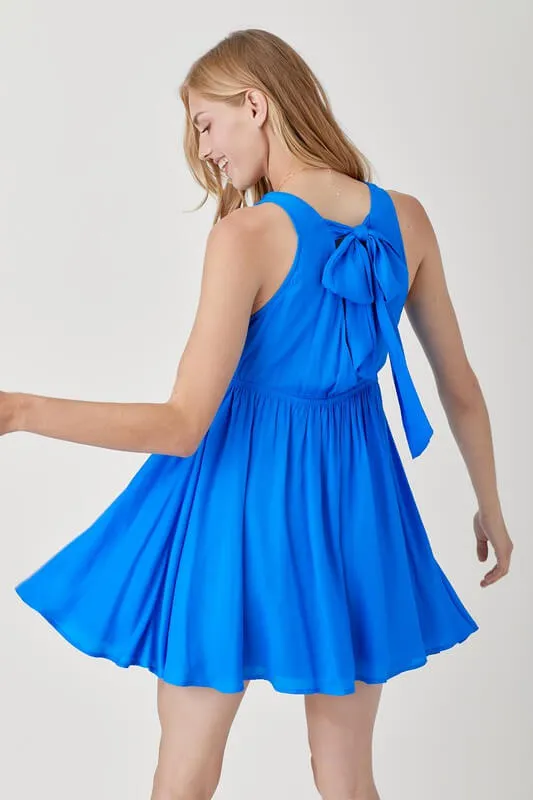 Blue V Neck Smock Sleeveless Dress