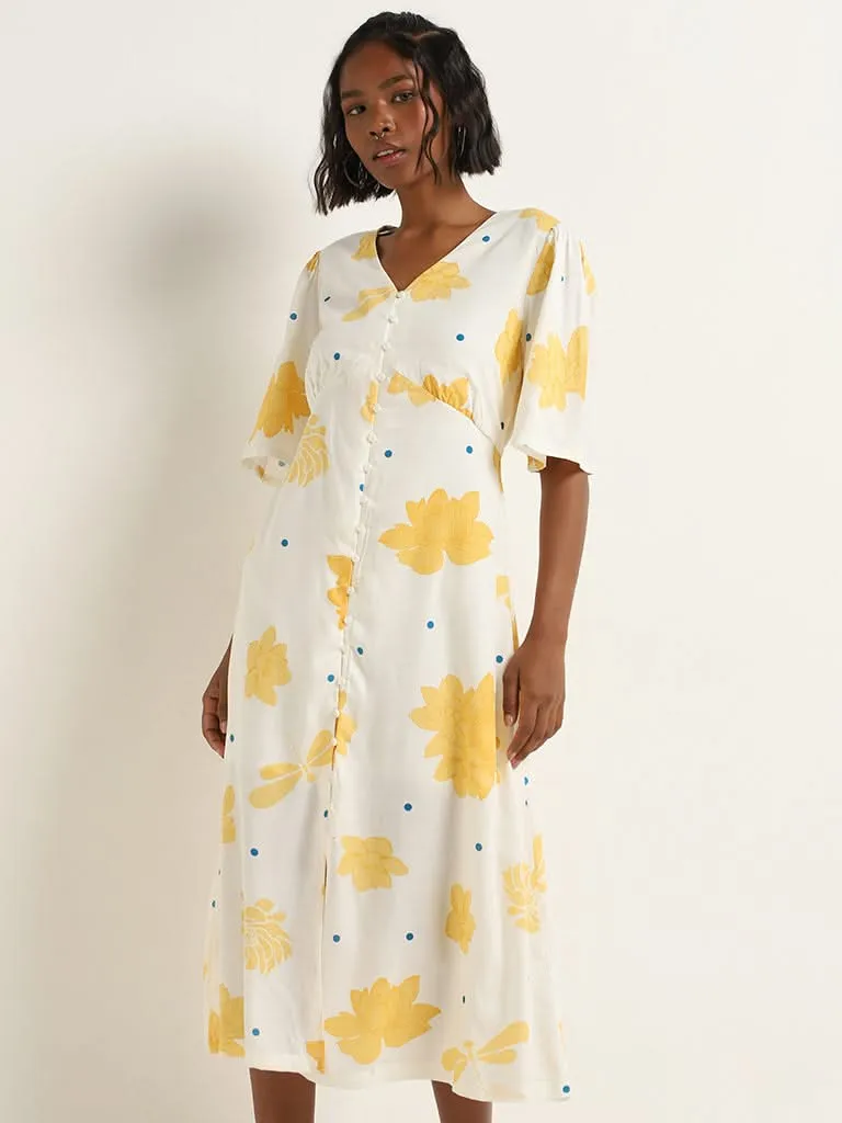 Bombay Paisley White Floral Printed Empire-Line Dress