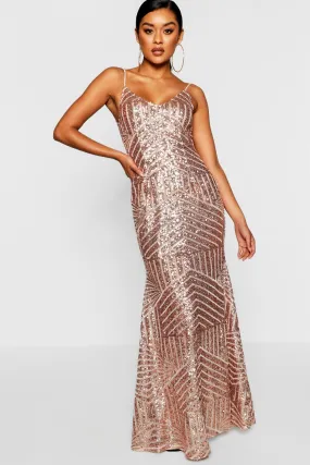 Boohoo Strappy Sequin Mesh Party Dress, Rose