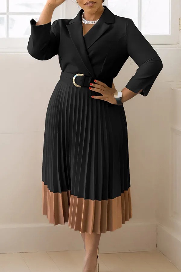 Chic Lapel Neck Pleated Dress