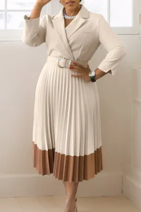 Chic Lapel Neck Pleated Dress