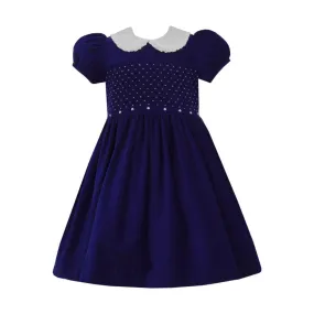 Corduroy Smocked Dress- Royal Blue
