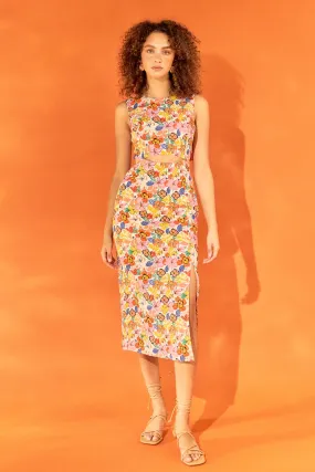 Cotton Floral Print Cutout Maxi Dress