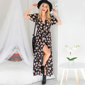 Floral Vintage V Neck Casual Dress