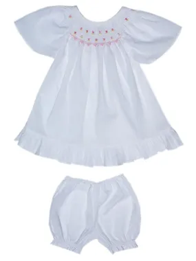 Hand Smocked Baby Girls White Vintage Easter Dress 12m