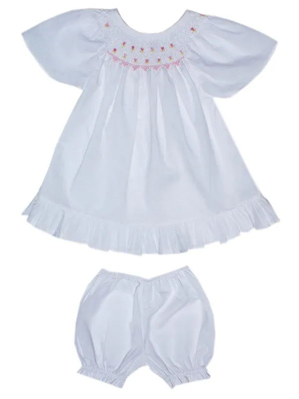 Hand Smocked Baby Girls White Vintage Easter Dress 12m