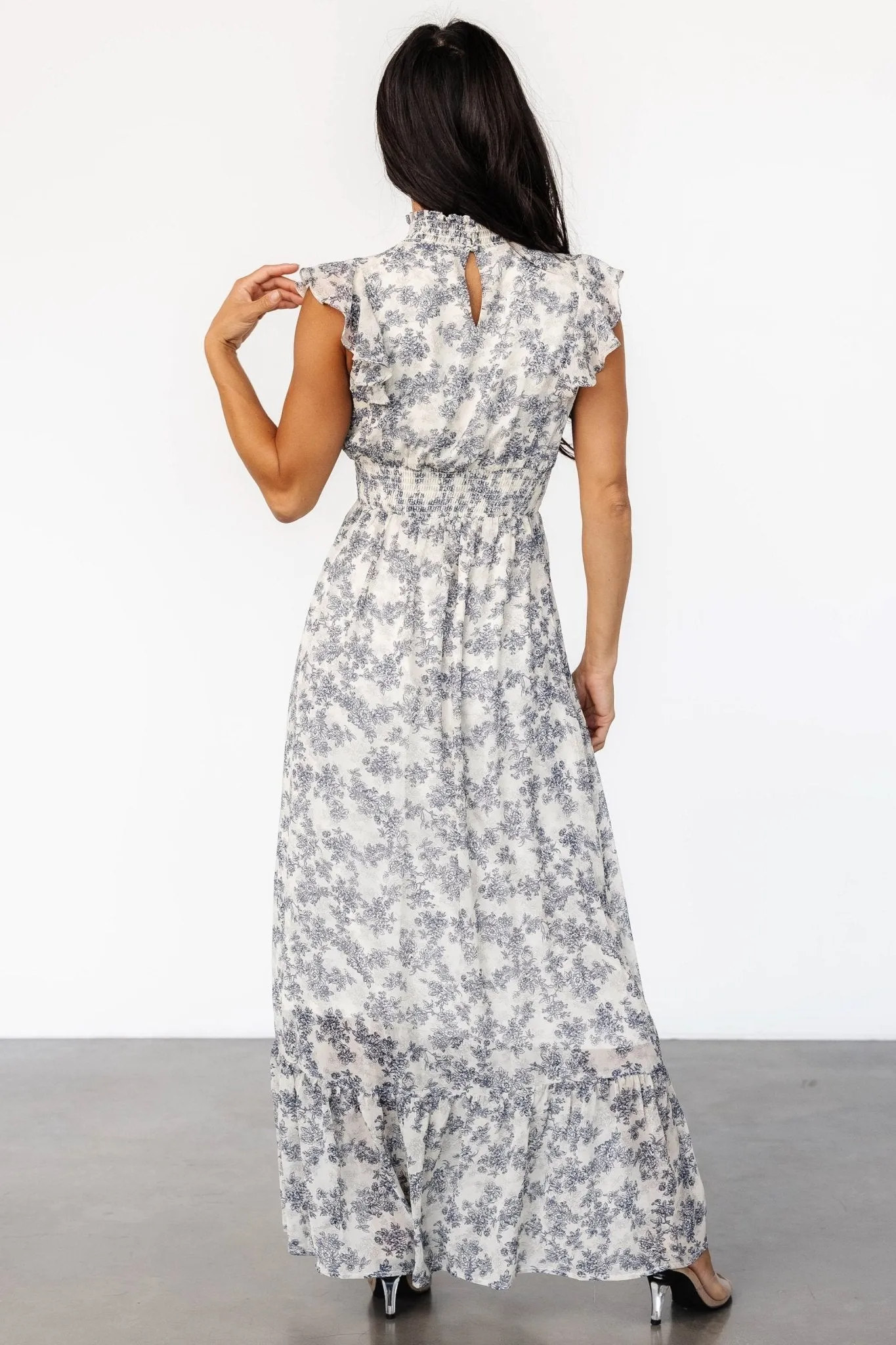 Kearny Ruffle Maxi Dress | Cream   Navy Floral