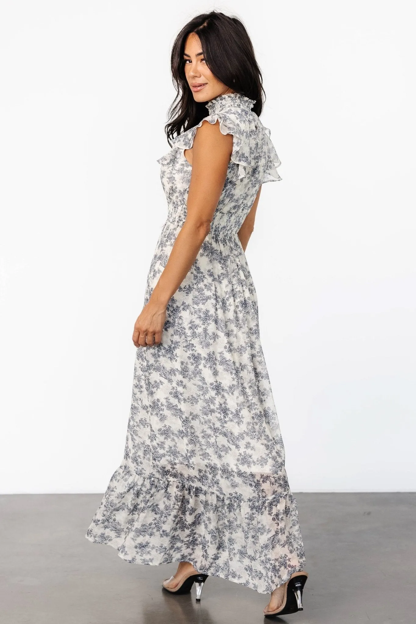 Kearny Ruffle Maxi Dress | Cream   Navy Floral