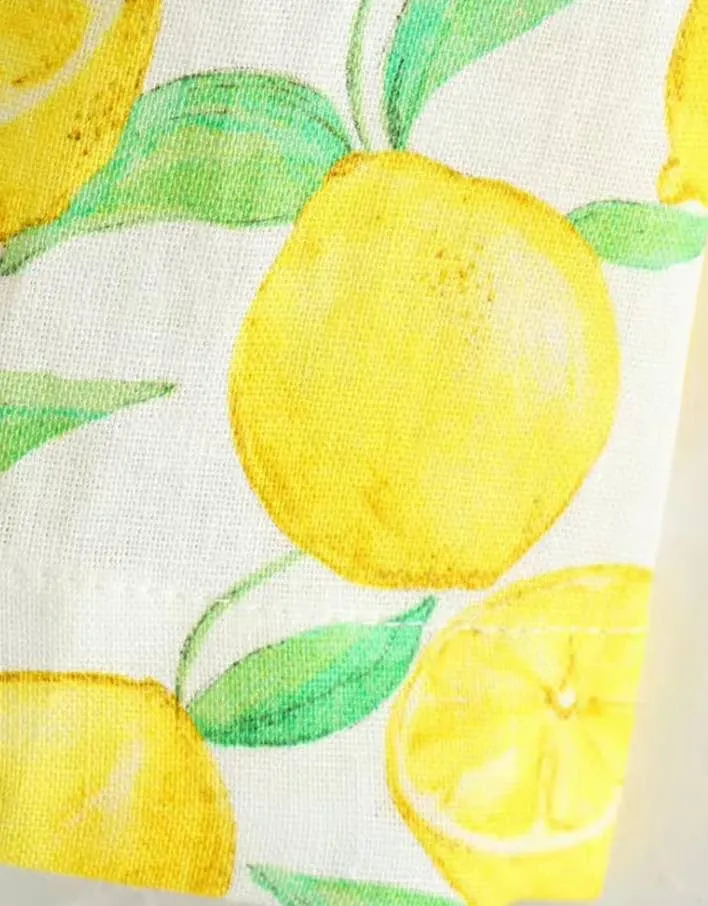 Lemon Print Yellow Mini Linen Dress