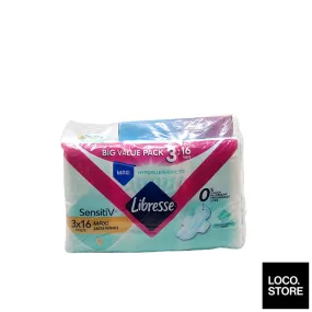 Libresse Feminine Pads Sensitiv Maxi Wing 24cm Big Value Pack 3x16s