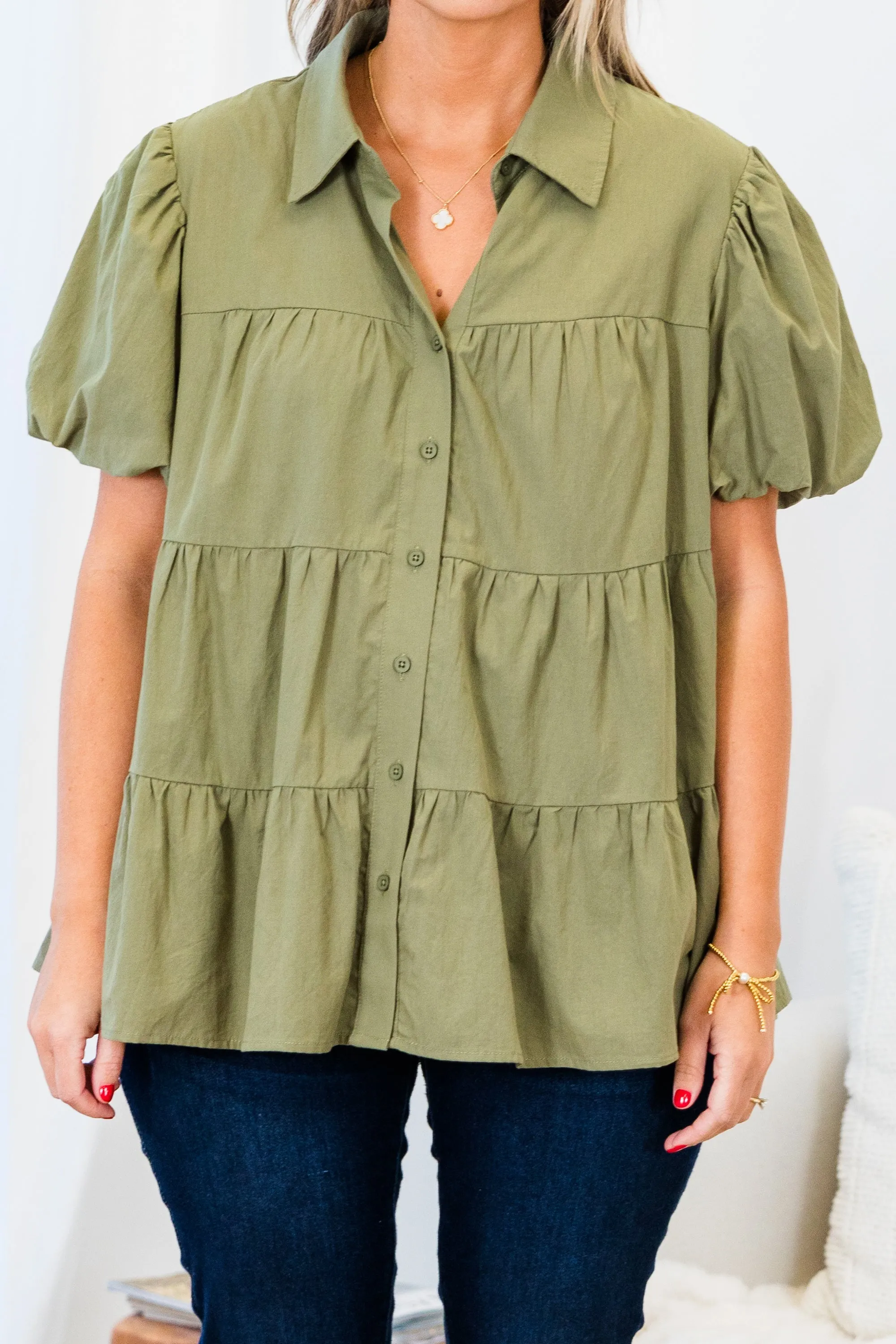 Magnolia Sweetheart Babydoll Top, Olive