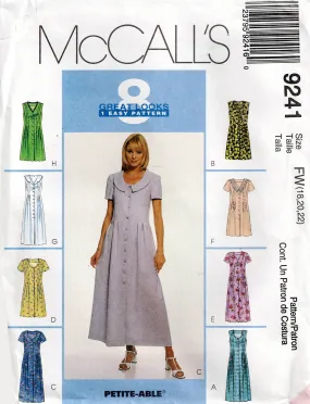 McCall's 9241 Womens Plus Sized Tucked Front Sundresses 1990s Vintage Sewing Pattern Sizes 18 - 22 UNCUT Factory Folded