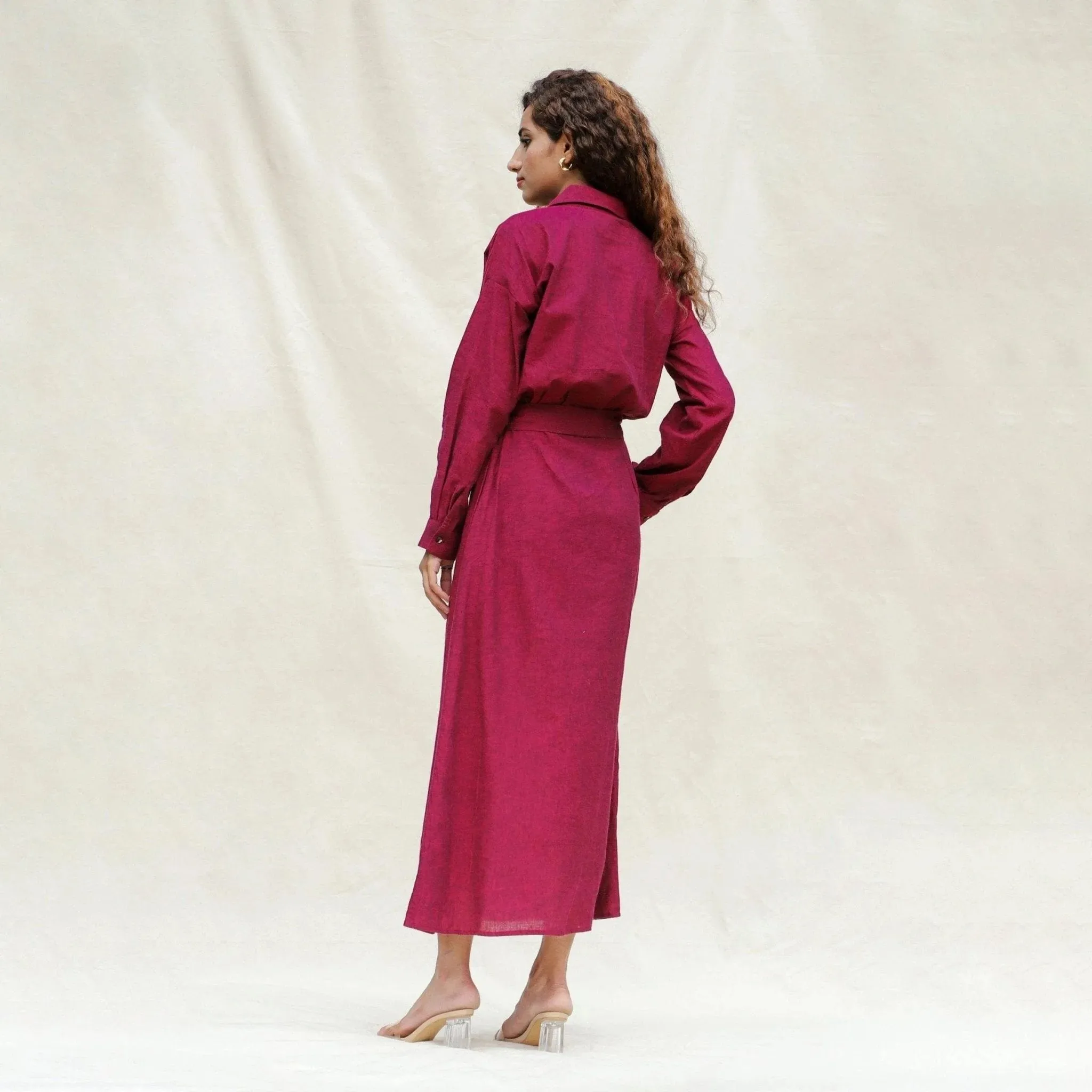 Mulberry Cotton Pleated Button-Down Maxi Dress