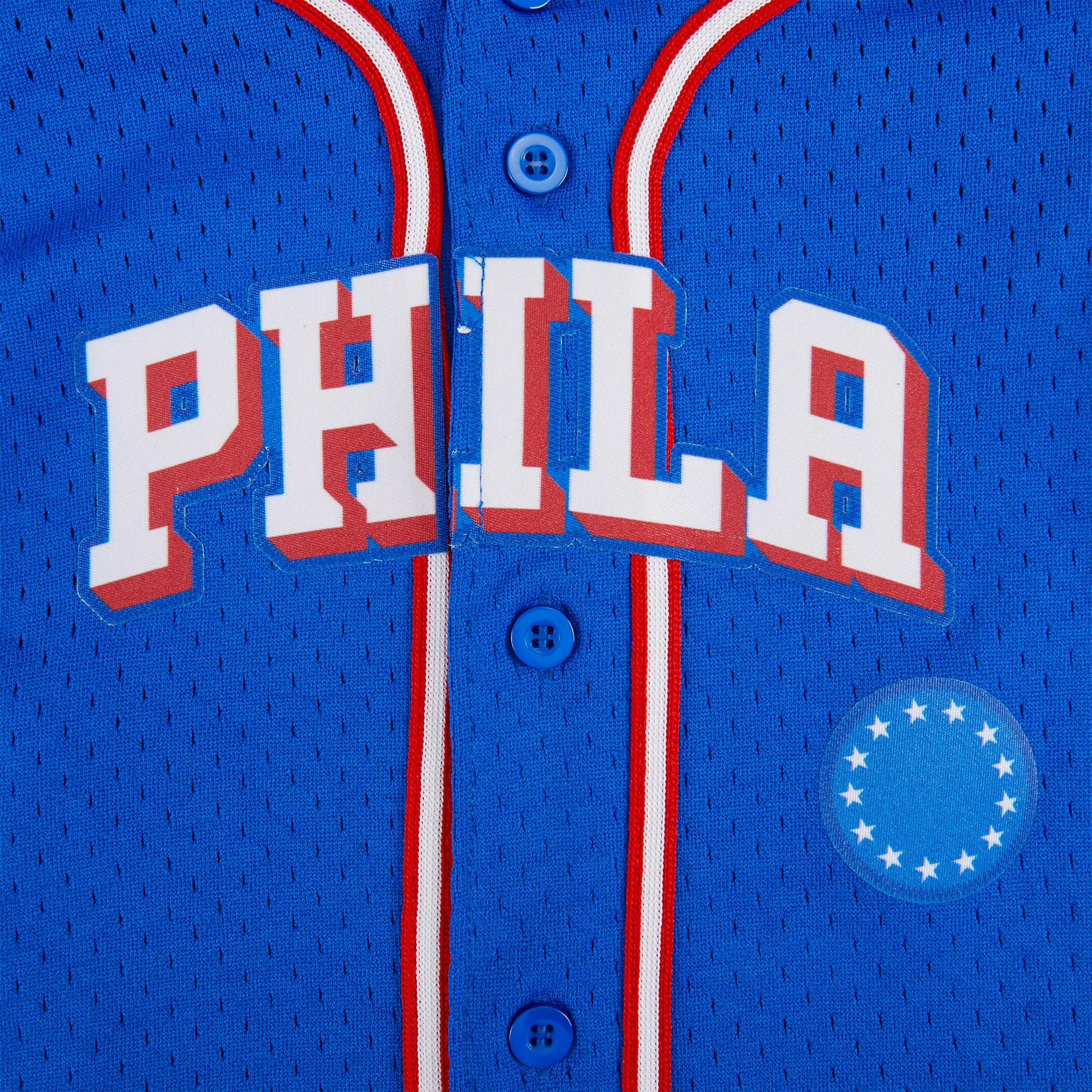 NBA PHILADELPHIA 76ERS CLASSIC TODDLER BOYS MESH BUTTON DOWN SHIRT (ROYAL BLUE/RED)
