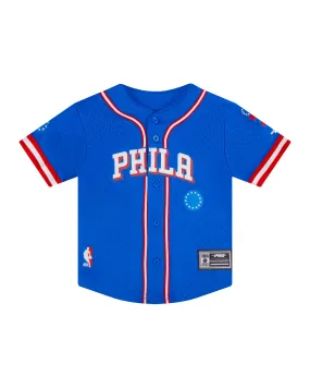 NBA PHILADELPHIA 76ERS CLASSIC TODDLER BOYS MESH BUTTON DOWN SHIRT (ROYAL BLUE/RED)
