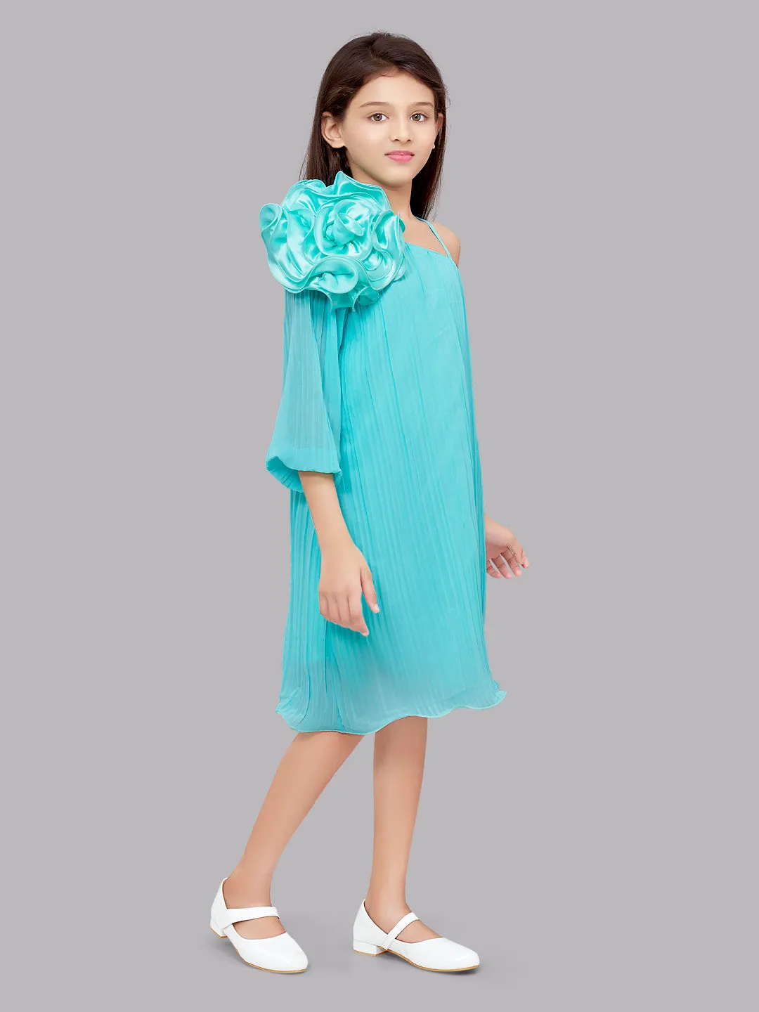 One Shoulder Aqua Aline Dress
