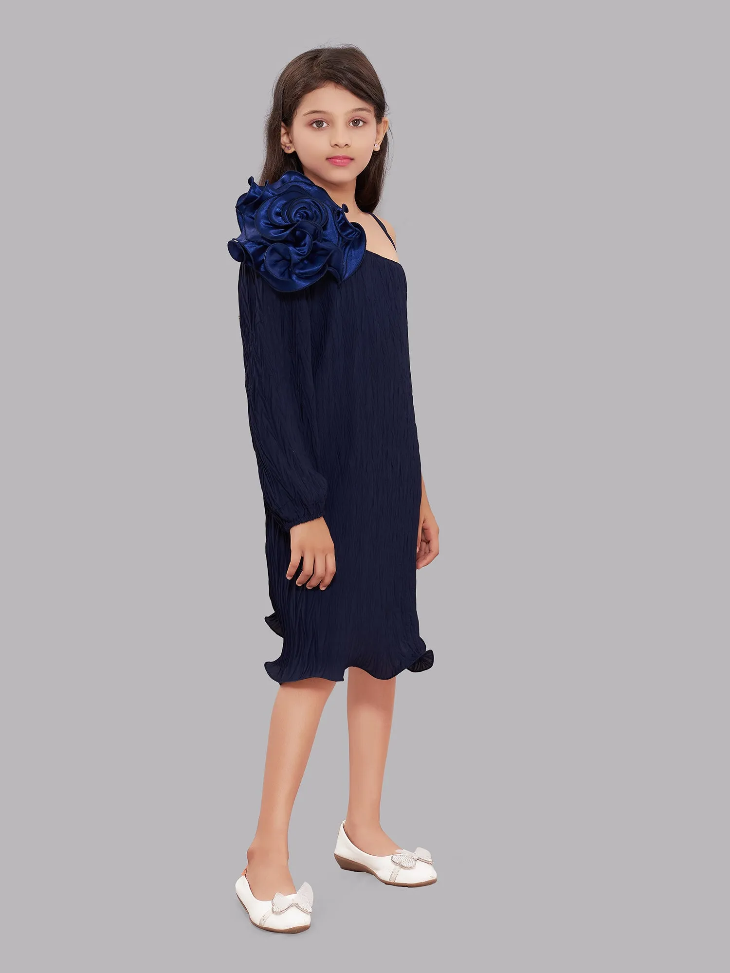 One Shoulder Navy Blue Aline Dress