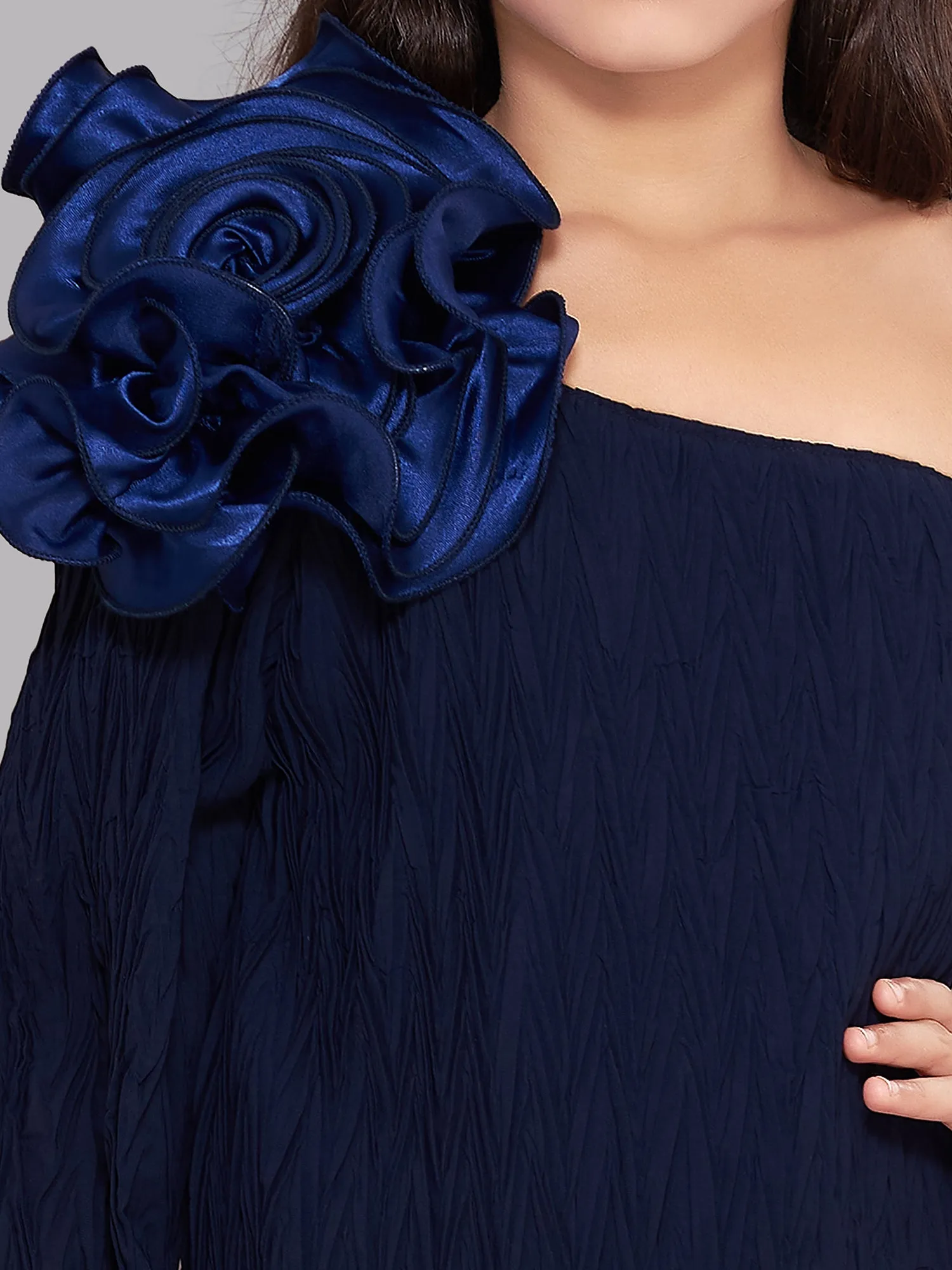 One Shoulder Navy Blue Aline Dress