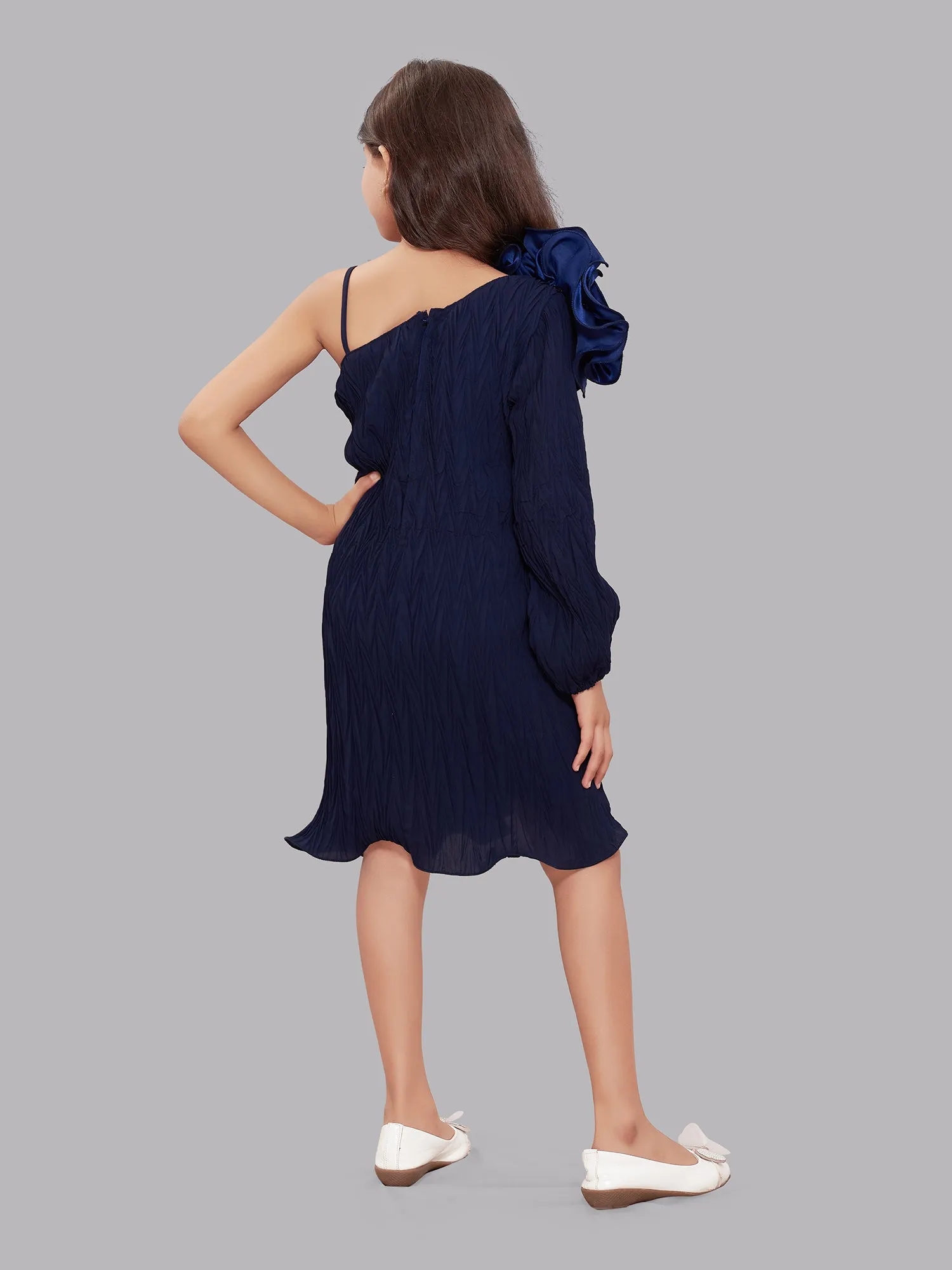 One Shoulder Navy Blue Aline Dress