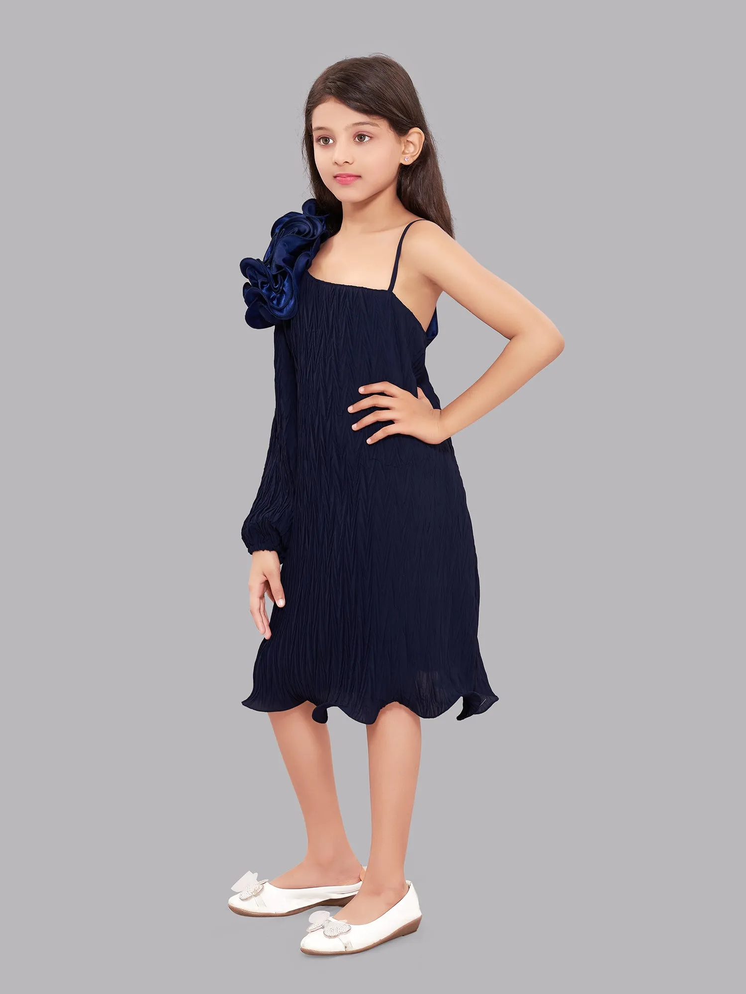 One Shoulder Navy Blue Aline Dress
