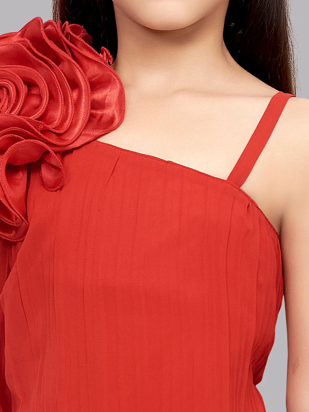 One Shoulder Red Aline Dress