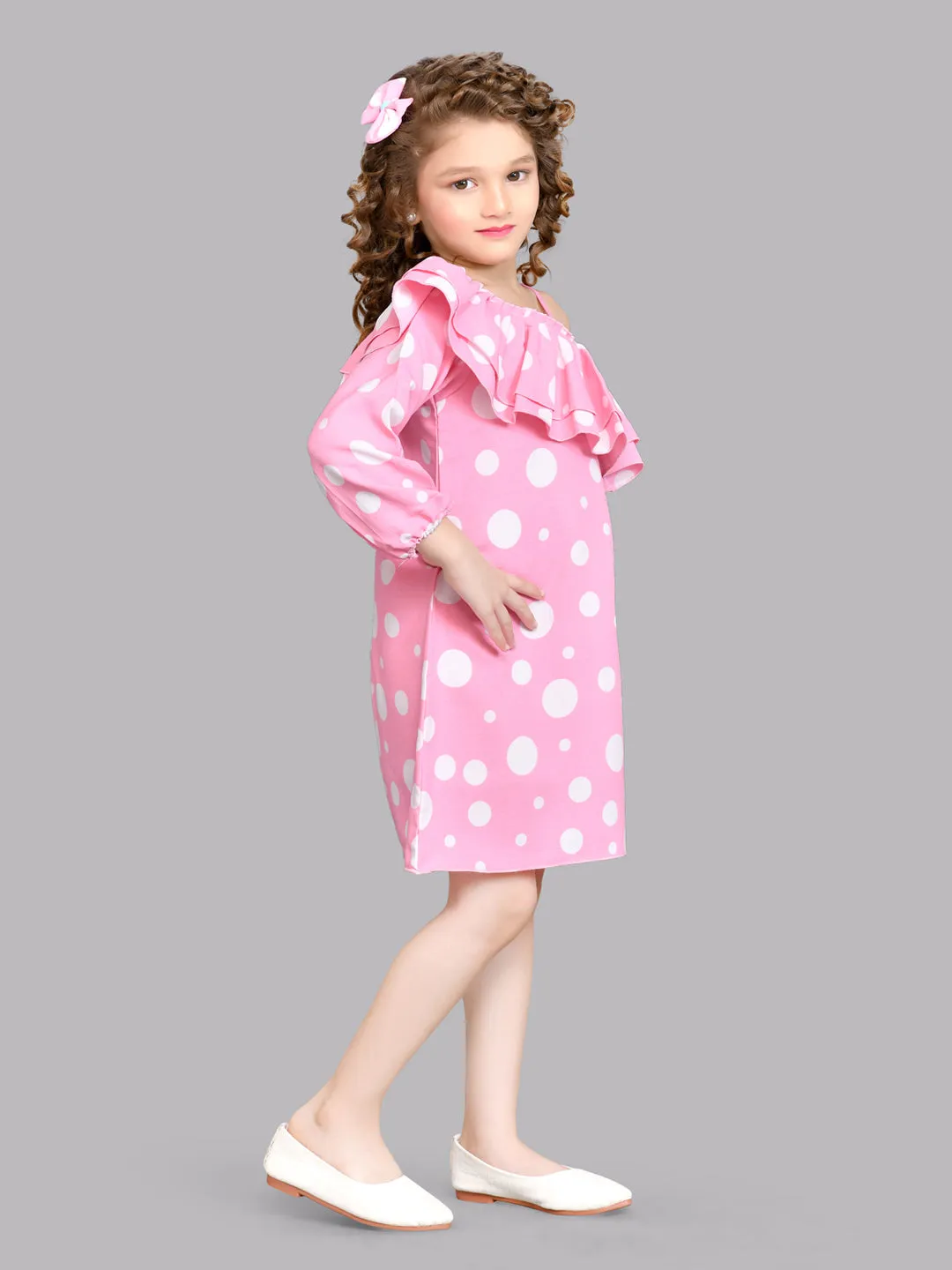 Pink & White Polkadot Aline Dress