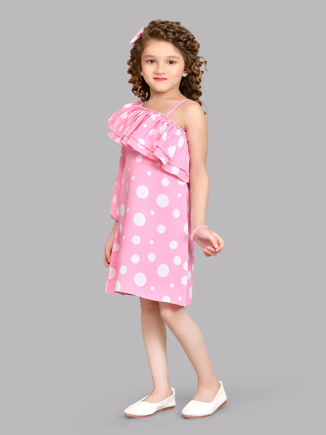 Pink & White Polkadot Aline Dress