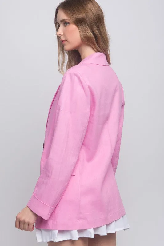 Pink Classic Slip Pockets Linen Blazer