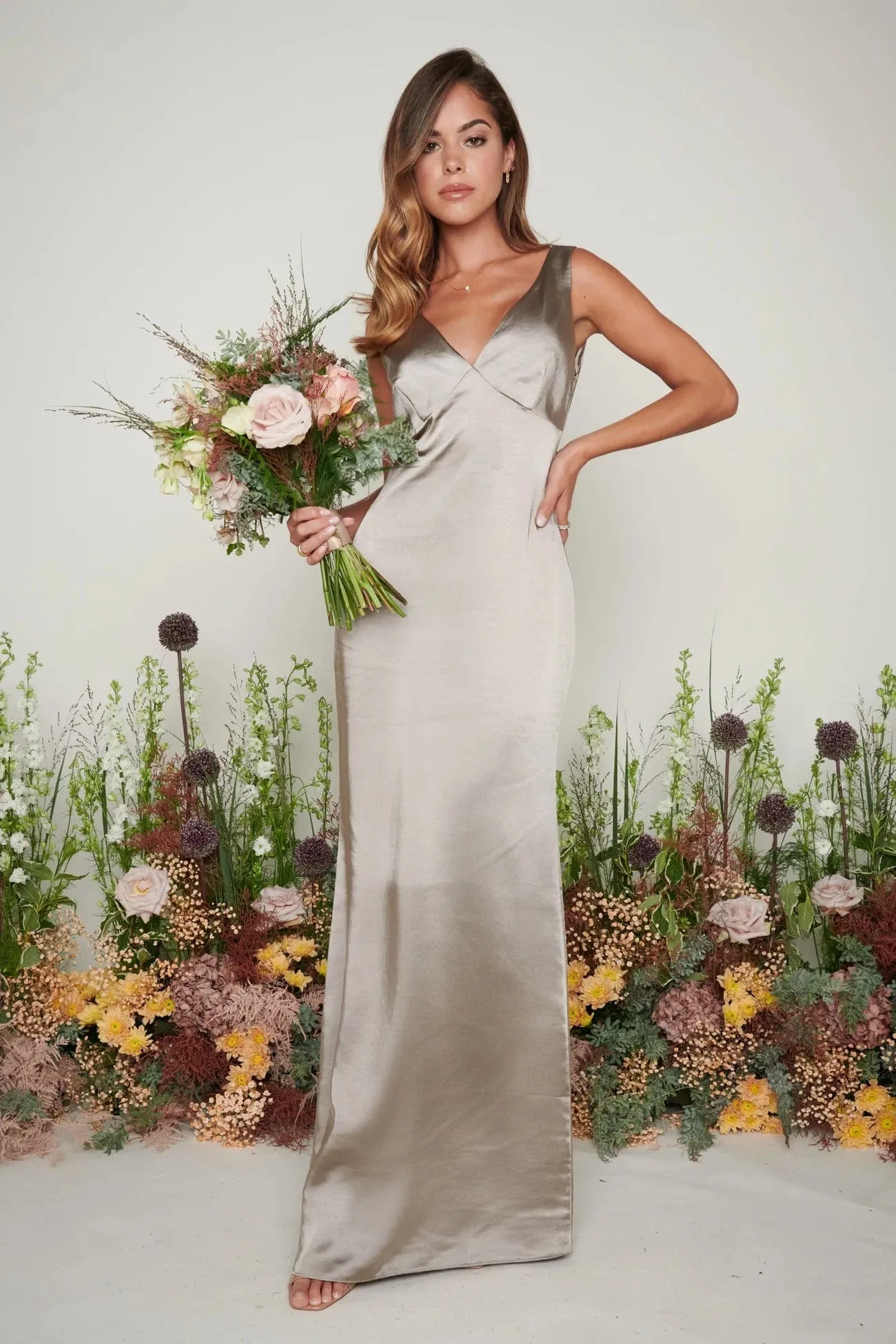 Piper Maxi Bridesmaid Dress - Matte Olive Grey