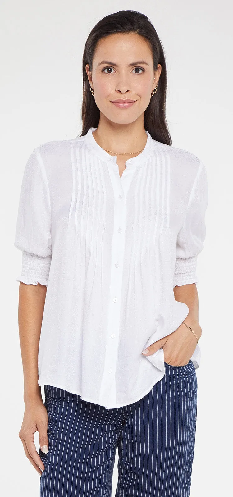 Pleated Short Sleeved Blouse White | Optic White