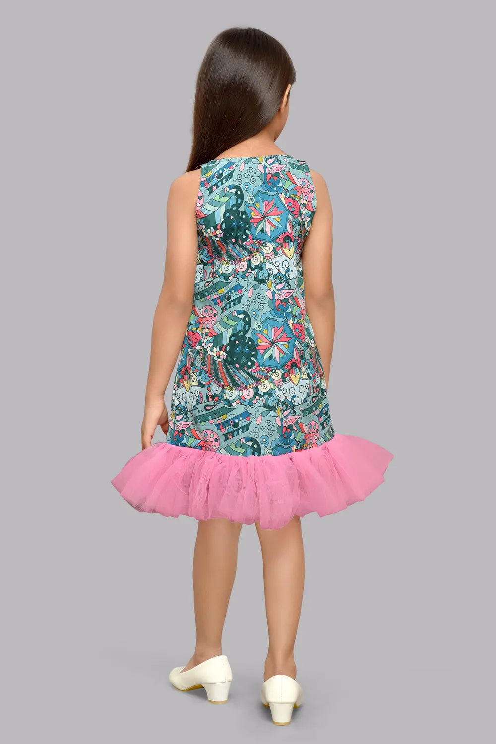 Printed Aline Dress - Teal