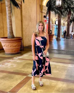Printed Spaghetti Strap Tiered Midi Dress