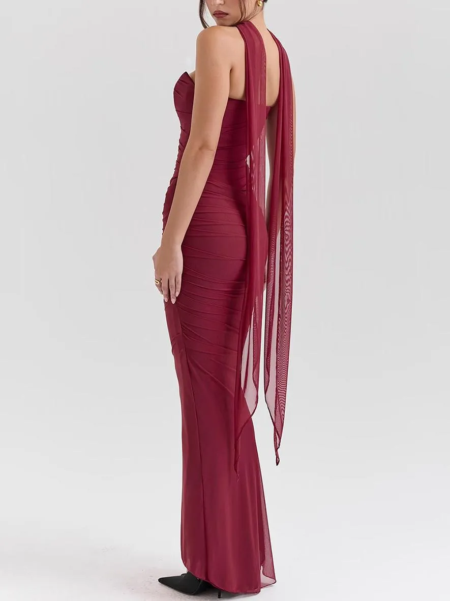 Purple  Strapless Bodice and High Waist Skirt with Tie Set