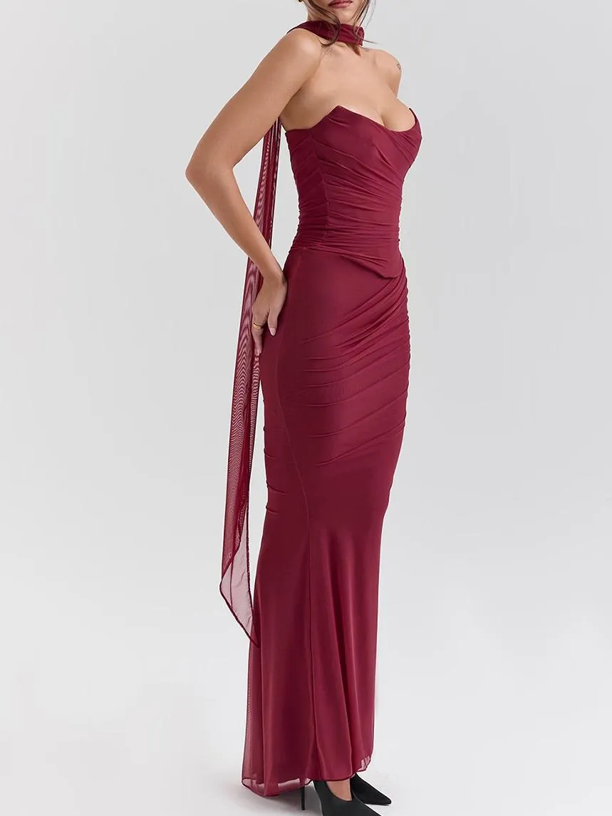 Purple  Strapless Bodice and High Waist Skirt with Tie Set