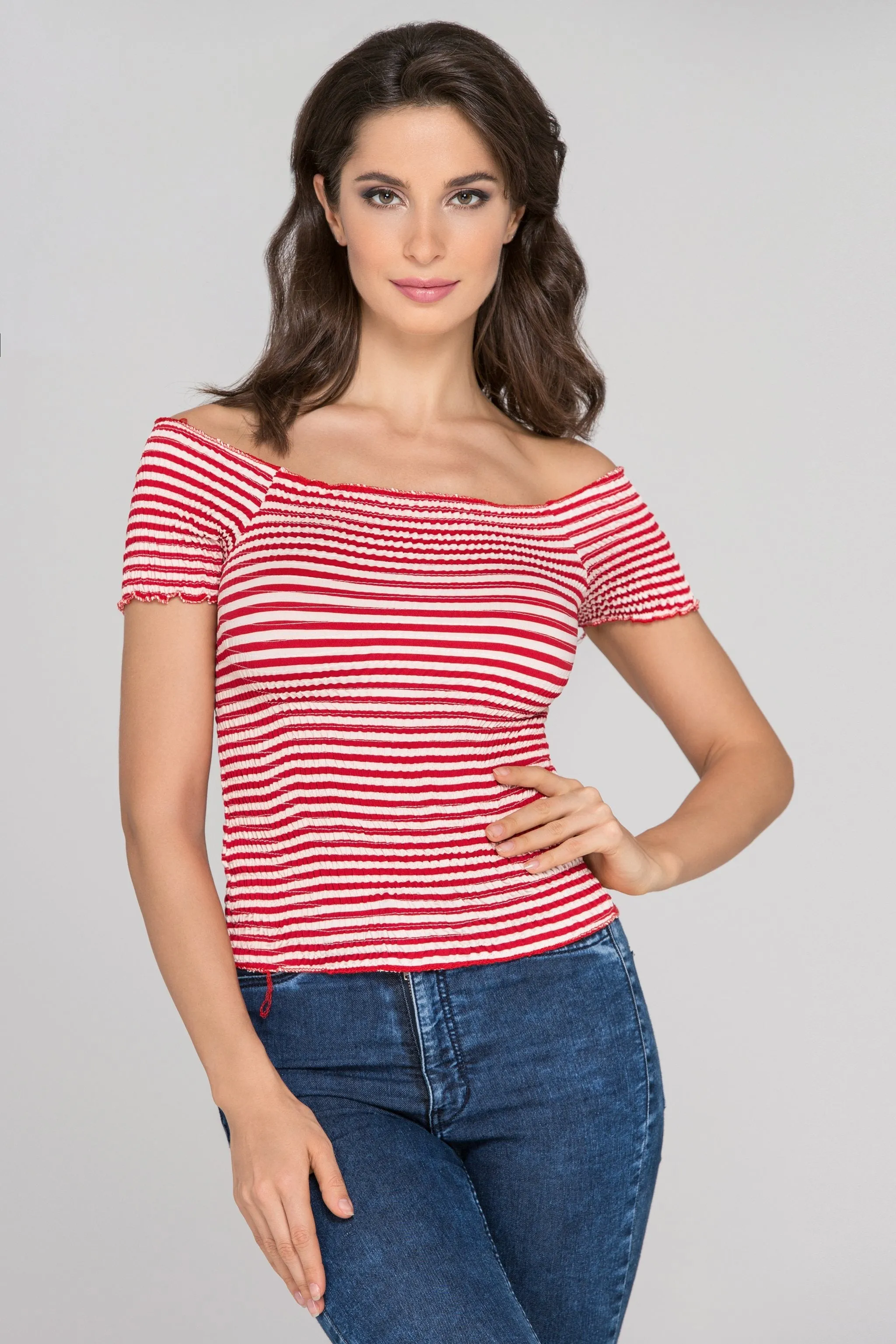 Red Stripe Smocked Top