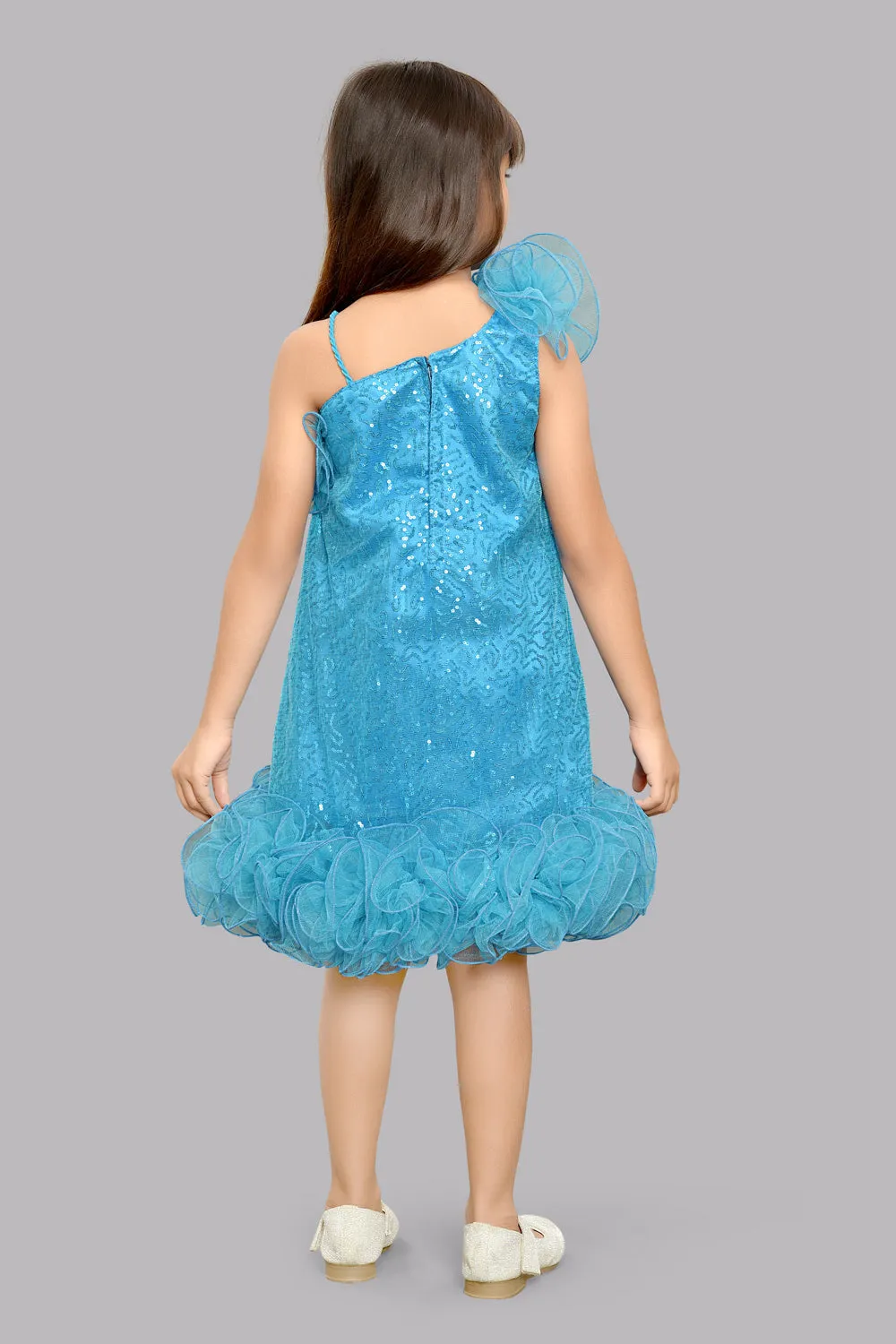 Sequined Aline Ruffled Dress -Blue
