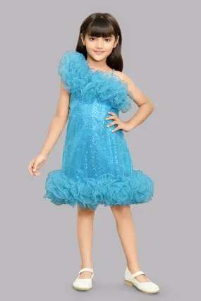 Sequined Aline Ruffled Dress -Blue