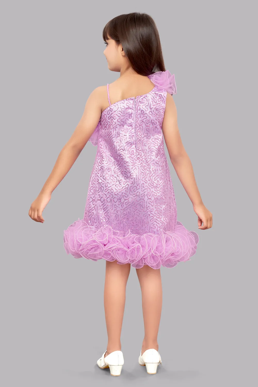 Sequined Aline Ruffled Dress - Lavender