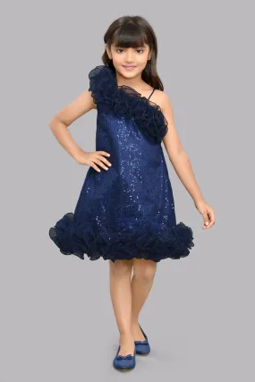 Sequined Aline Ruffled Dress -Navy Blue