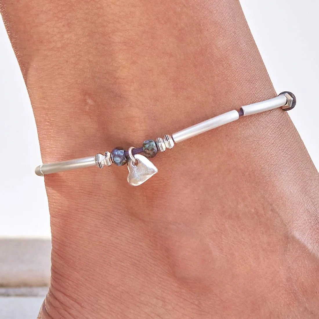 Silver Heart Charm Anklet - Josie