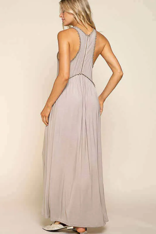 Stone Washed Sleeveless Side Slit Cut Out Maxi Dress