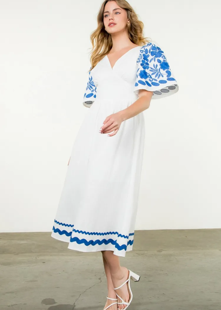 THML MiMi Embroidered Midi Dress- WH